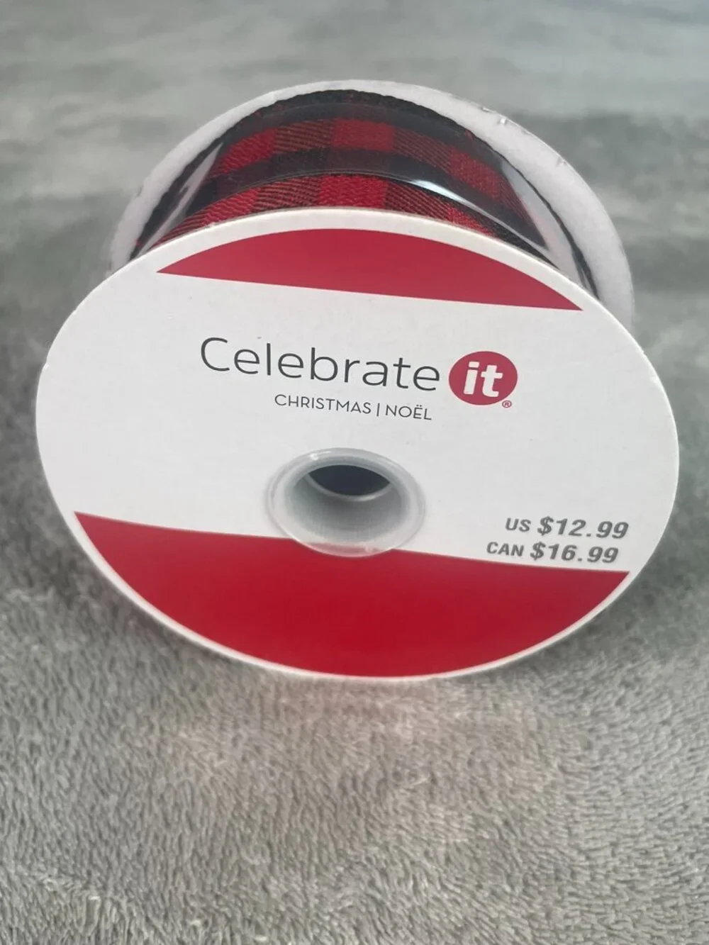 Celebrate It Red Black Buffalo Check Wired Ribbon 1.5in x 30ft Christmas NWT